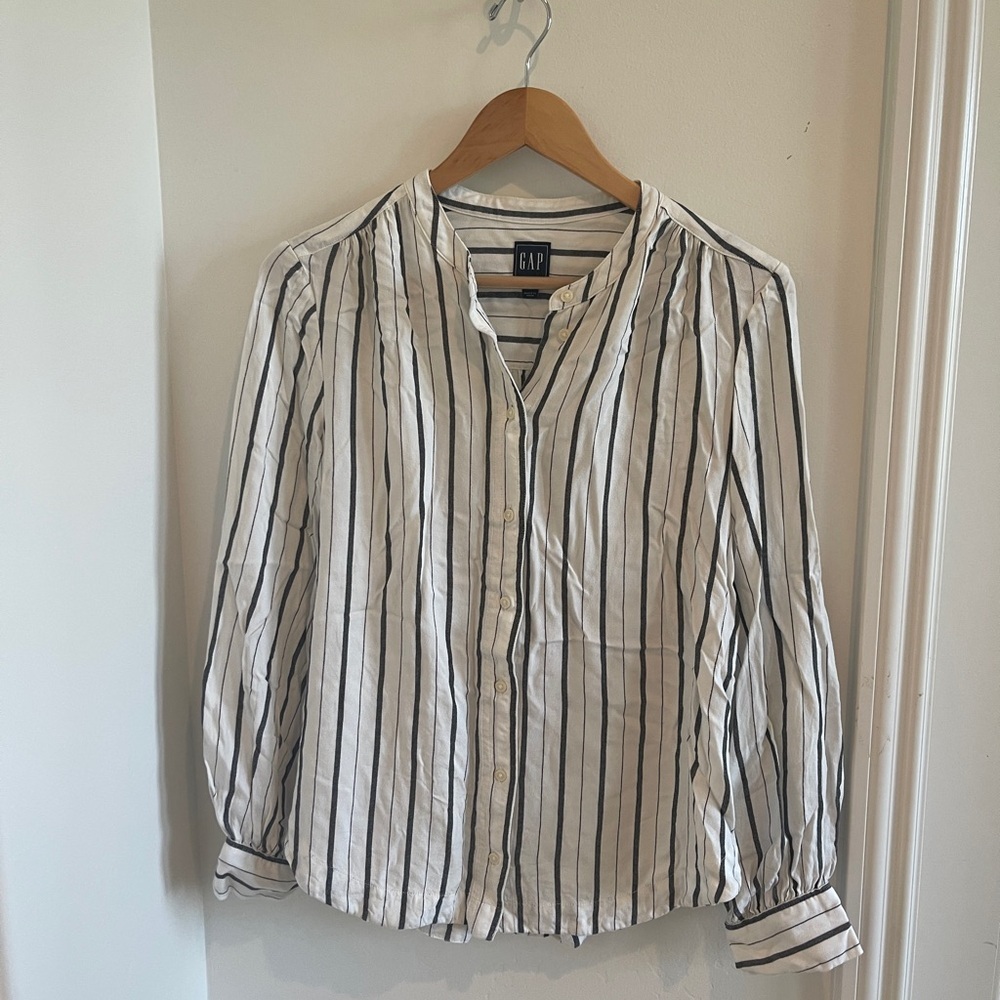 GAP White and Black Striped Blouse